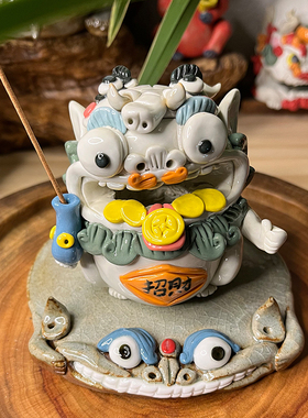 辰雪纯手工手捏龙头招财貔貅摆件可点线香炉长辈送礼乔迁送礼高档