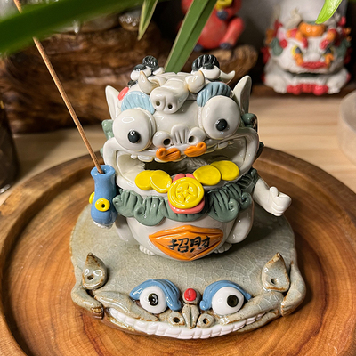 辰雪纯手工手捏龙头招财貔貅摆件可点线香炉长辈送礼乔迁送礼高档