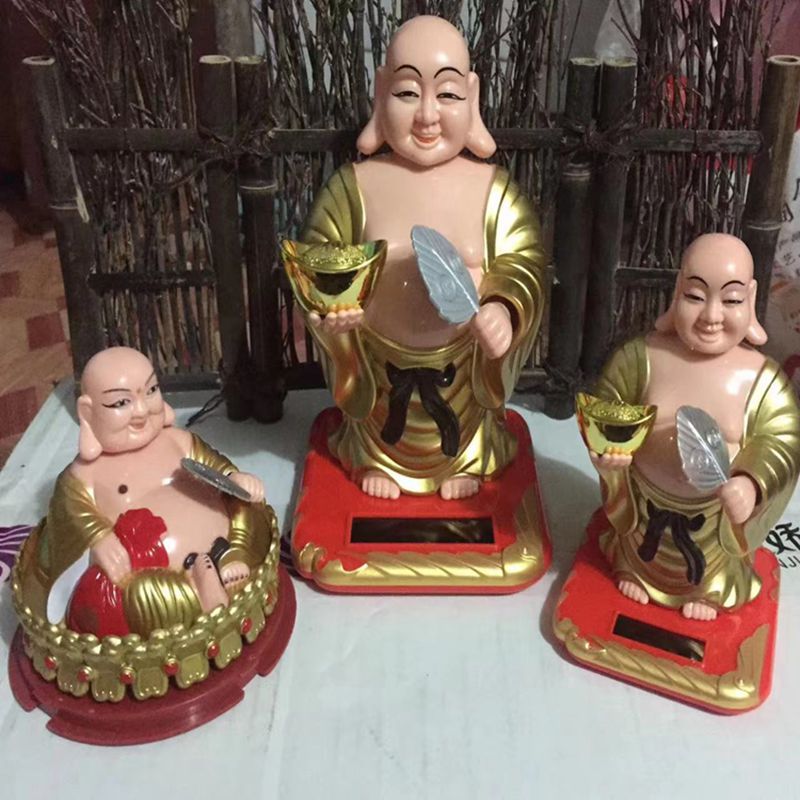 太阳能弥勒佛摆件自动点头摆扇子家居饰品店铺摆件生意兴隆