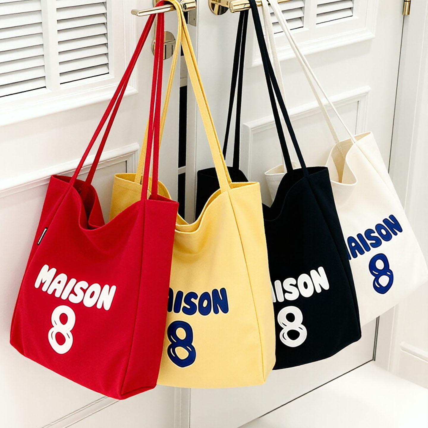 夏日通勤利器！韩版ins红色单肩字母印花帆布包托特手提休闲女包