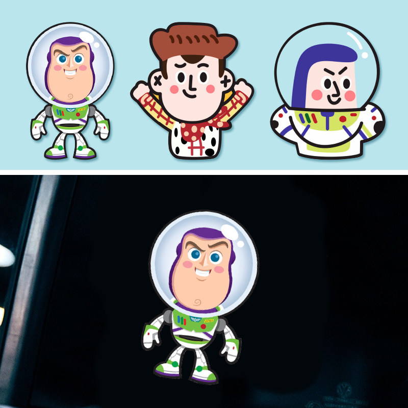 玩具总动员巴斯光年胡迪汽车贴纸个性创意卡通电动车反光划痕贴纸