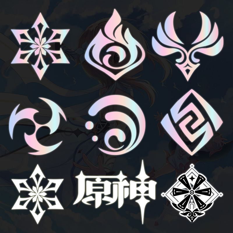 原神动漫卡通创意车贴骑士团可莉标志手游原神镂空镭射反光车贴纸