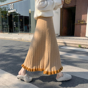 裙子 小个子a字毛线裙冬天配大衣 针织半身裙冬季 加厚女秋冬新款