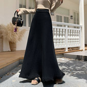 高个子长裙冬季 黑色针织半身裙长款 流苏半裙2025新款 加厚大摆a字