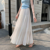 白色半身裙女夏长款 垂坠感褶皱百褶长裙子 a字雪纺大摆裙2025新款
