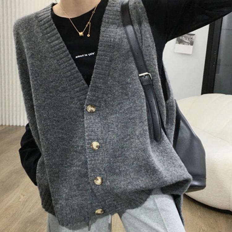 中长款V领开衫羊绒背心女坎肩
