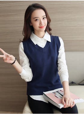 短款V领羊绒马甲背心女毛衣坎肩