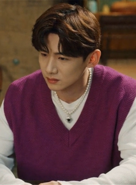 25春秋明星白敬亭同款男士宽松紫色V领羊绒马甲背心外穿毛衣坎肩