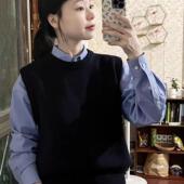 减龄百搭黑色圆领羊绒马甲背心女春秋冬宽松短款 针织大码 毛衣坎肩