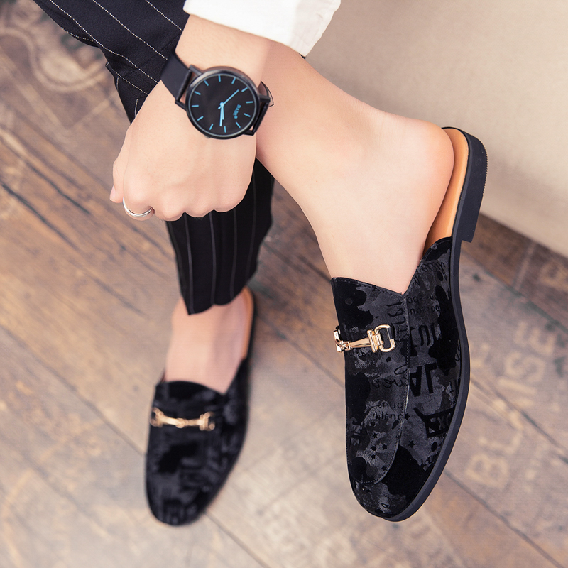 一脚蹬透气无后跟半拖皮鞋