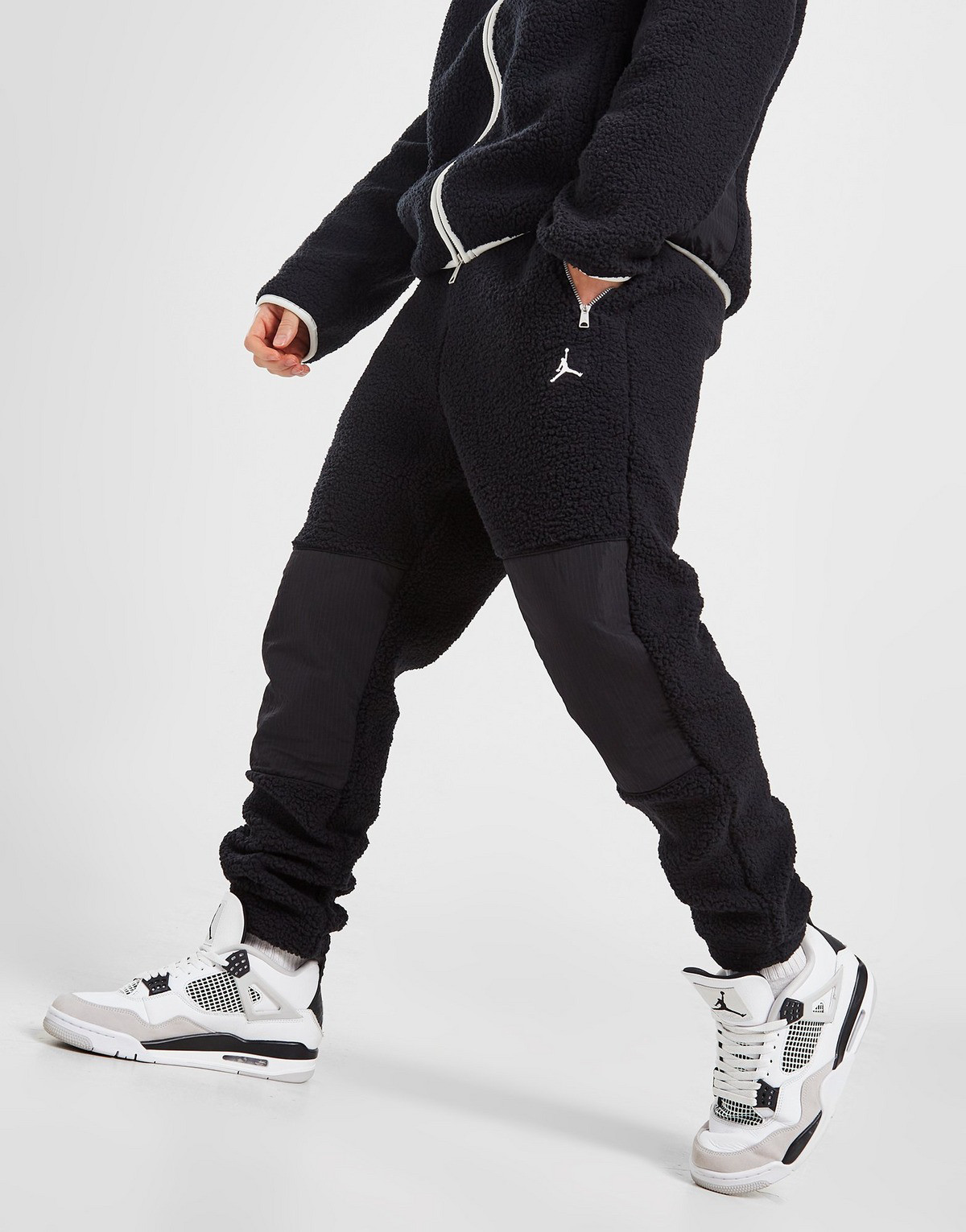 Jordan男子冬季加绒毛绒保暖刺绣logo运动休闲束脚长裤DV1570-010