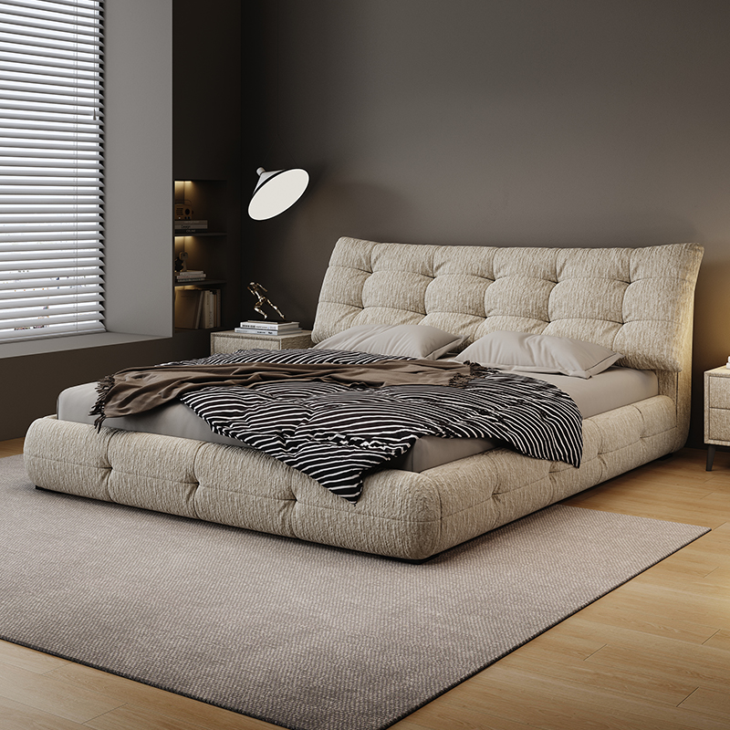 佐慕意式极简雪尼尔绒布艺床棉麻布软包双人主卧大床高端现代简约