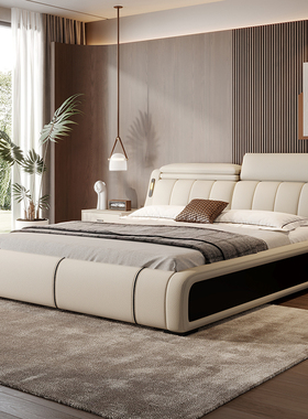 政府补贴意式极简佐慕真皮床双人主卧大床2米x2米2现代轻奢高级感