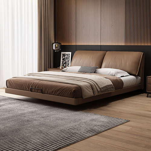 意式极简悬浮床大象耳朵真皮床