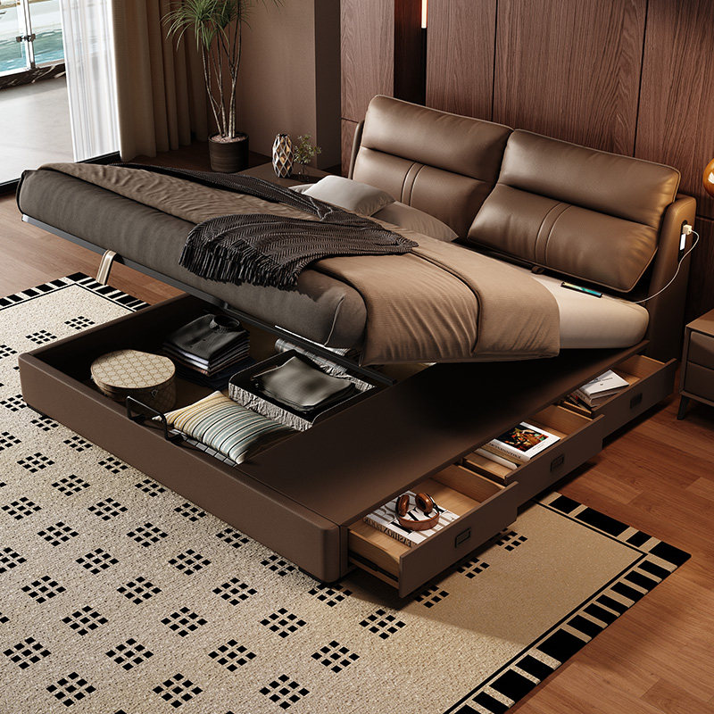 佐慕多功能高箱储物真皮床