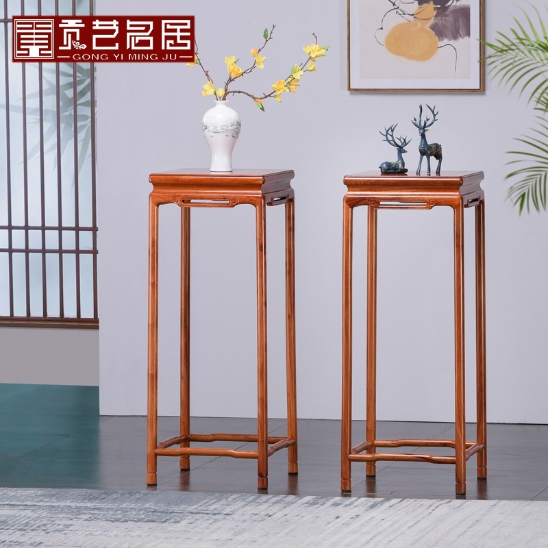 红木家具缅甸明式风落地花架