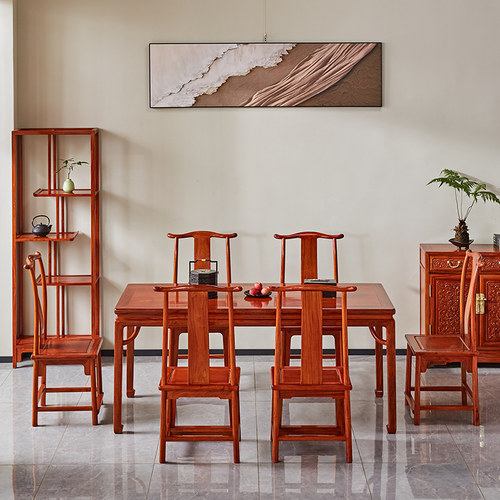 新中式缅甸花梨红木霸王枨餐桌椅