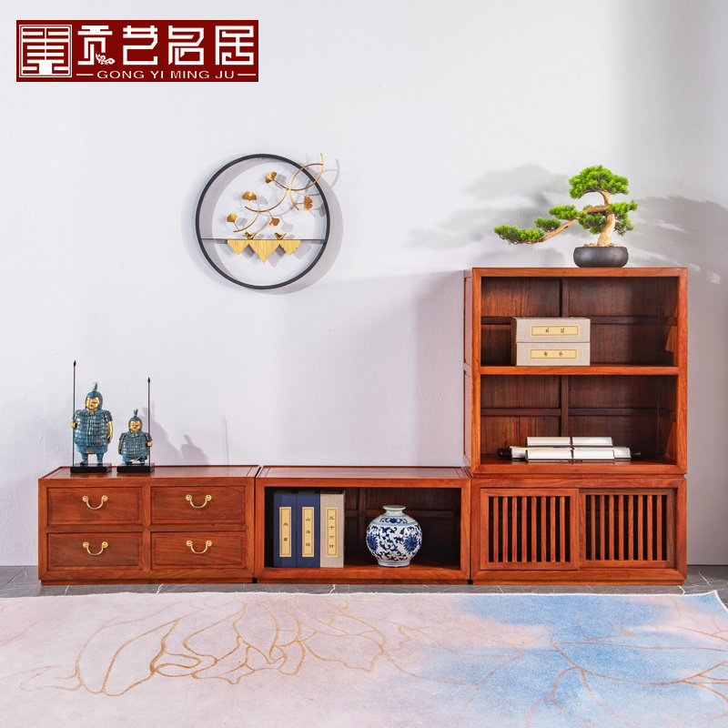 红木家具缅甸花梨木书柜中式实木