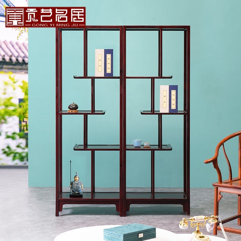 红木家具赞比亚血檀中堂博古架