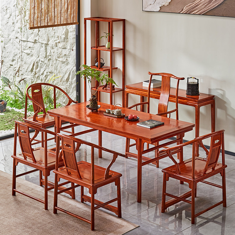 贡艺名居红木家具缅甸花梨刀牙茶桌新中式实木茶桌椅组合红木茶台