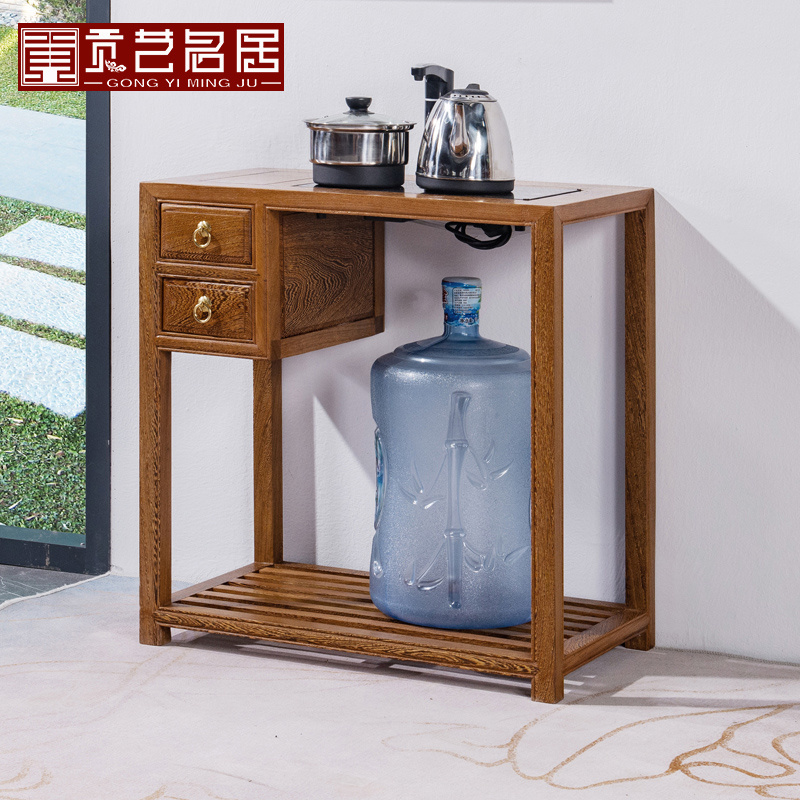 红木家具鸡翅木电磁炉茶几新中式边几实木阳台小茶台带抽屉小茶桌