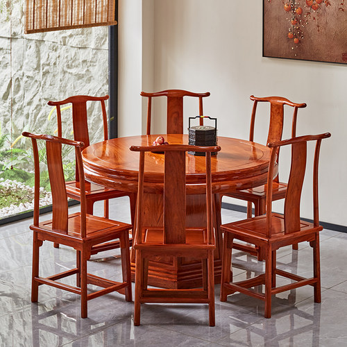 贡艺名居缅甸花梨全实木圆餐桌