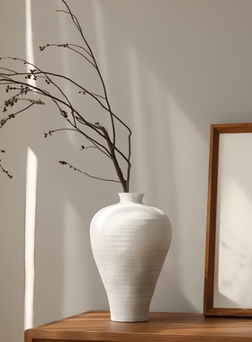 中式花瓶陶瓷侘寂风白色宋代美学摆件陶罐复古水培插花艺术感花器