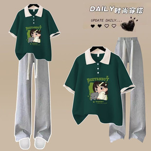 大童运动服套装少女夏装初中高中学生学院风时尚polo短袖两件套潮