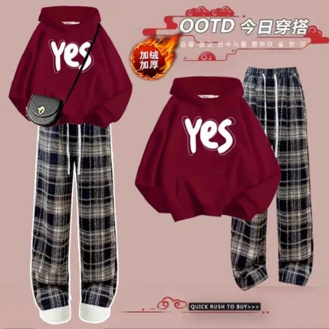 过年红色加绒加厚女中大童两件套