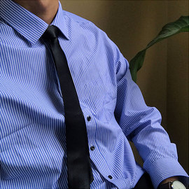 MD2021新款韓版寬松男襯衫藍白條紋襯衫韓國BF東大門百搭修身襯衣圖片