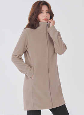 户外保暖抓绒拉链开衫卫衣中长款摇粒珊瑚绒上衣运动跑步瑜伽外套