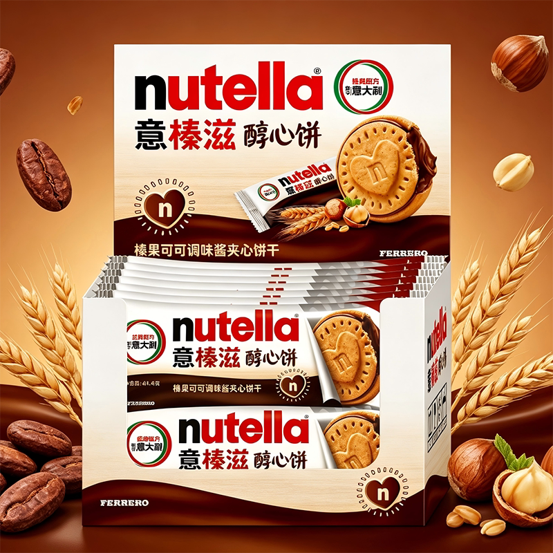意榛滋nutella费列罗巧克力醇心饼榛果可可调味酱夹心饼干零食