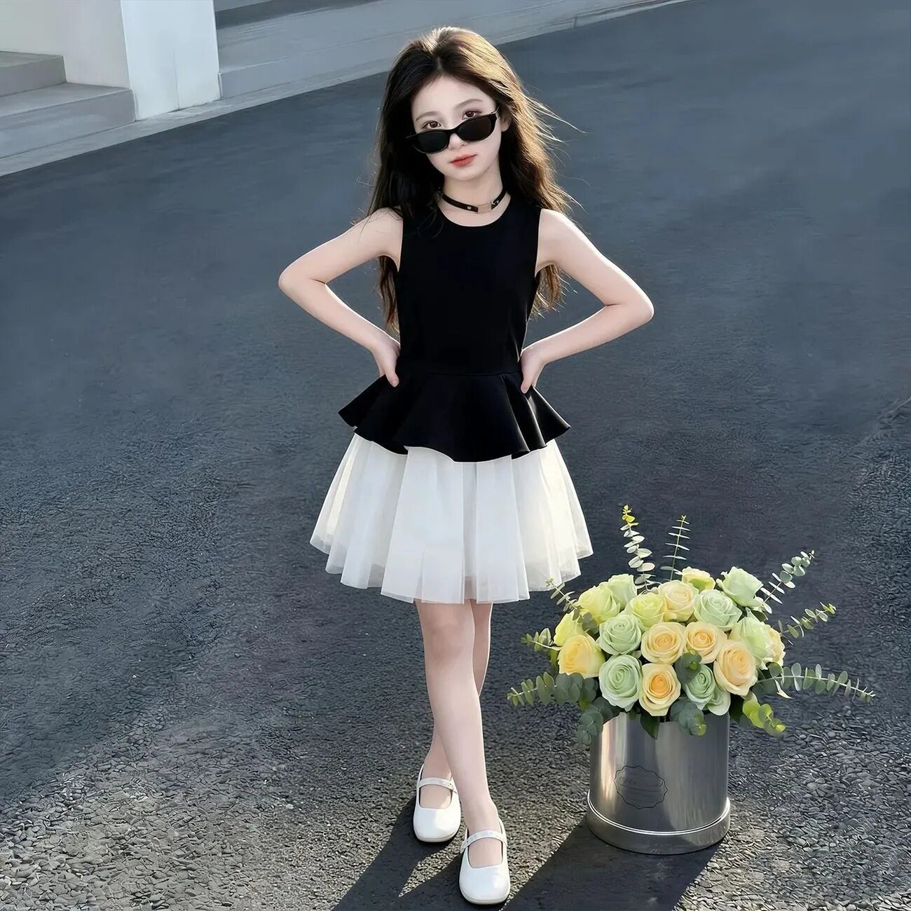女童连衣裙夏季新款中大童气质时尚网纱公主裙子夏装休闲蓬蓬裙子