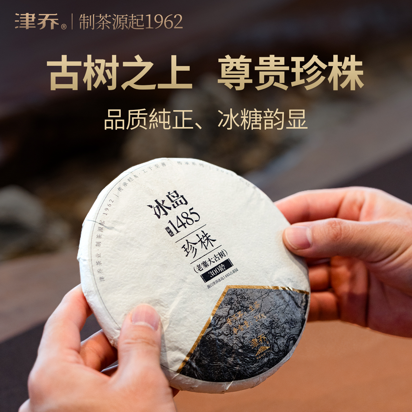 津乔2025年冰岛老寨公元1485珍株古树300年200g普洱茶生茶盒装