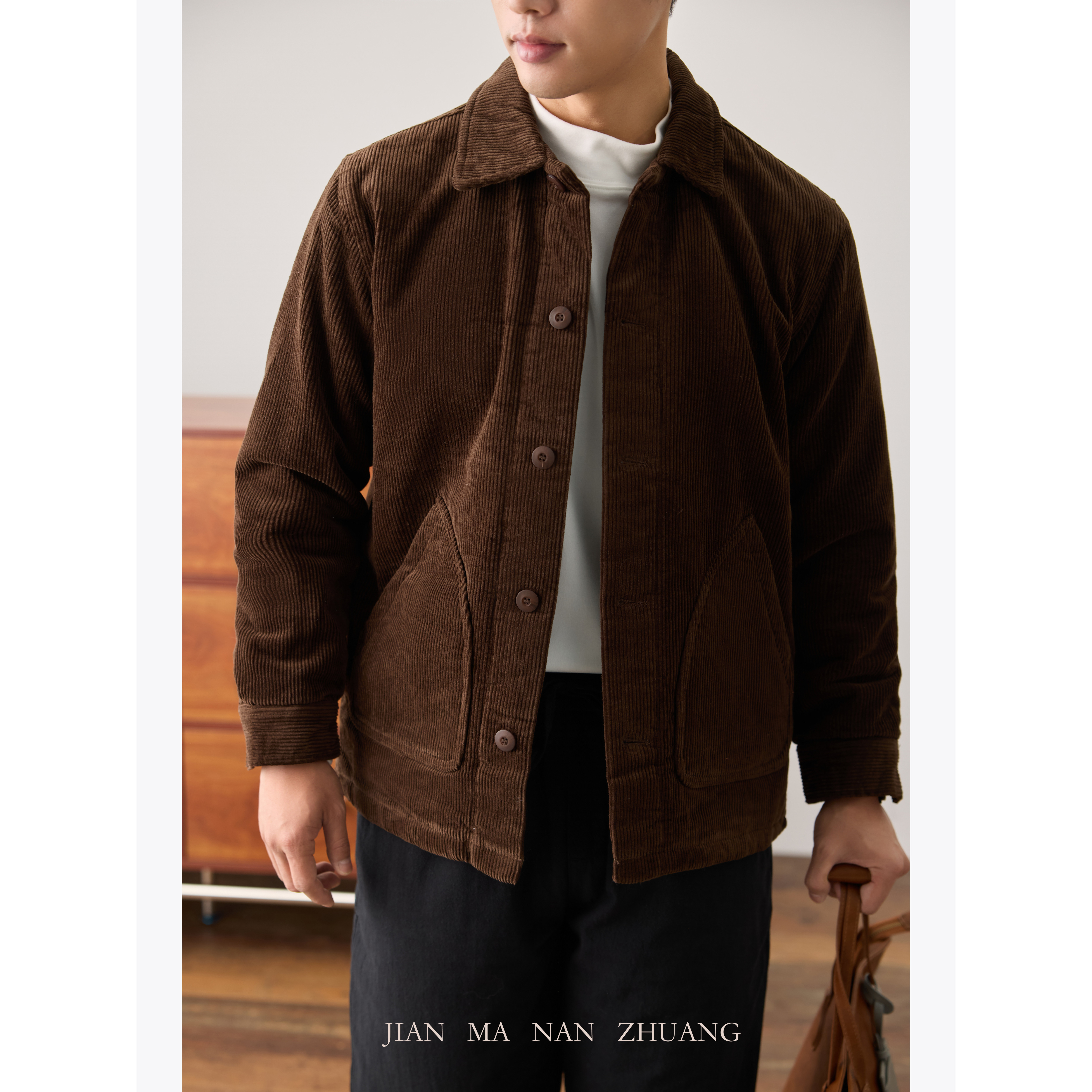 简麻男装加厚灯芯绒棉衣男冬季新款宽松显瘦休闲复古百搭棉服外套