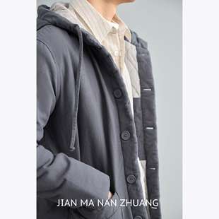 宽松显瘦休闲棉衣外套棉袄子 新款 简麻男装 加厚保暖连帽棉服男冬季
