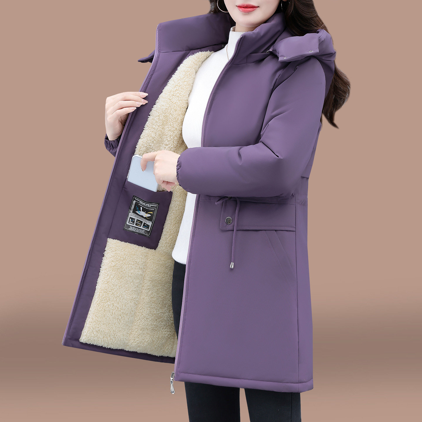 中长款风衣外套女2025新款冬季中年妈妈防风夹克加绒加厚紫色上衣