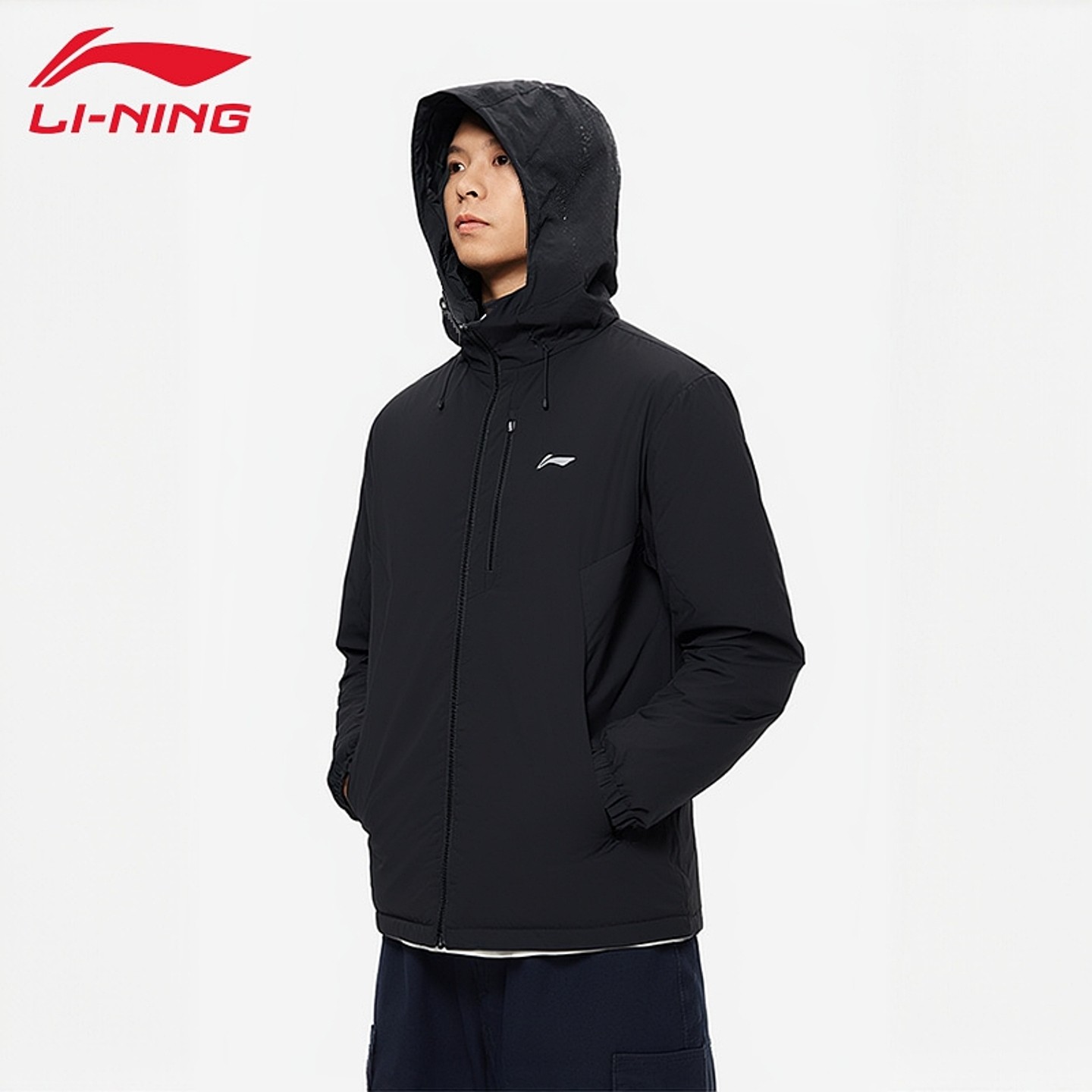 李宁运动棉衣外套男2025秋季新款健身开衫防风夹克连帽防泼水棉服
