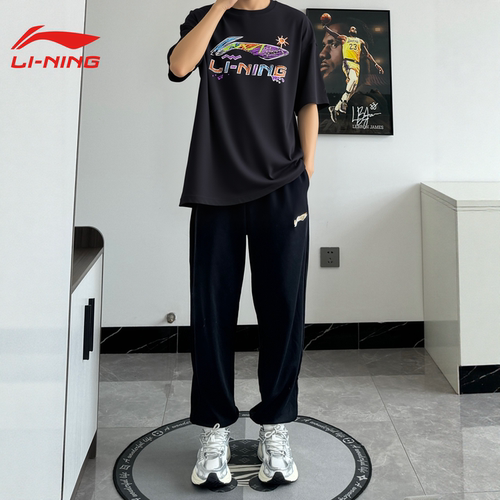 李宁夏透气束脚卫裤短袖运动套装