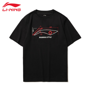 男T恤夏季 文化衫 新款 纯棉2025款 大logo印花透气黑色半袖 李宁短袖