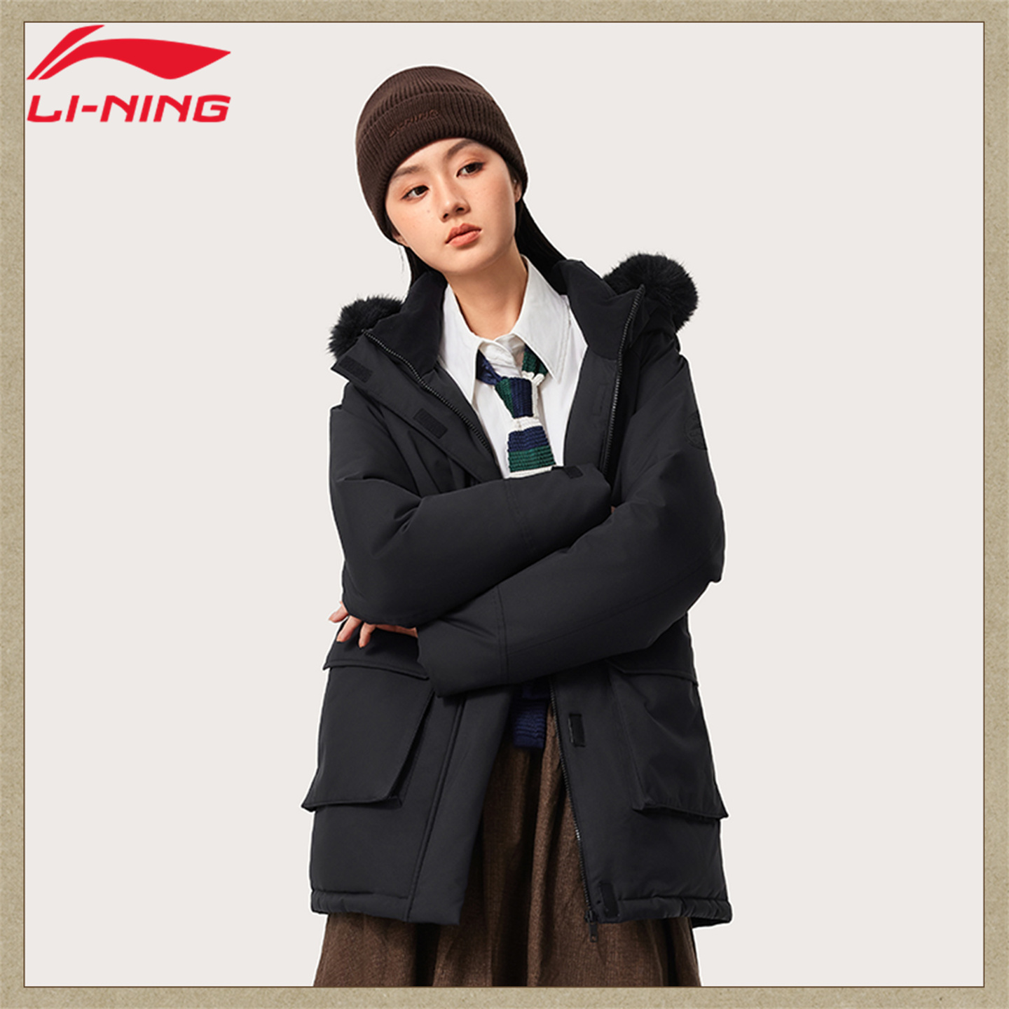 李宁长款羽绒服女士鸭绒春季新款