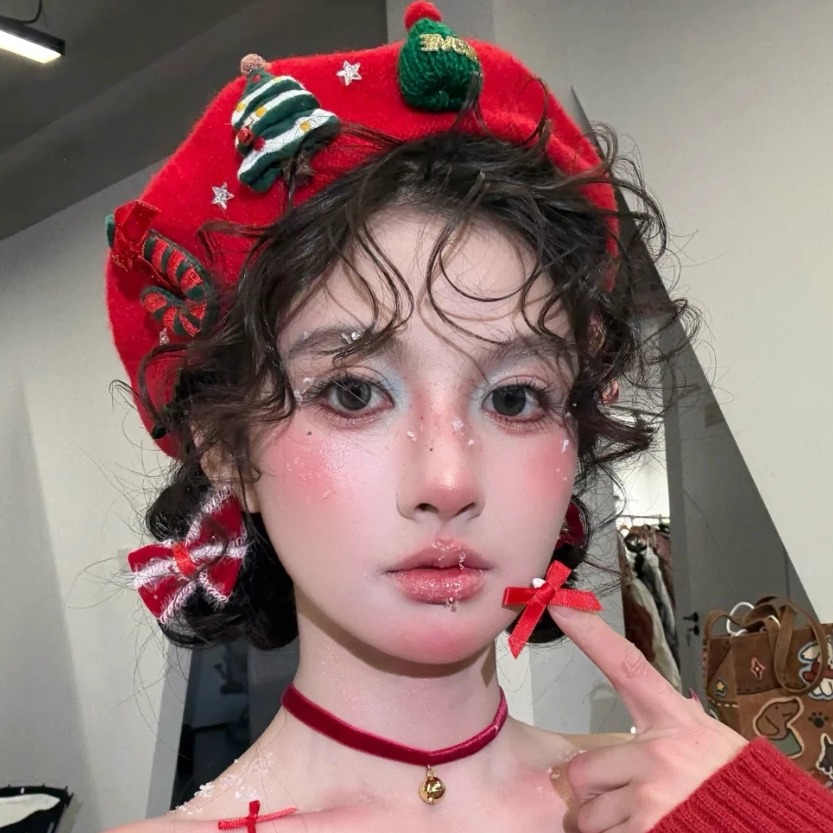 圣诞节氛围感红色毛呢贝雷帽女