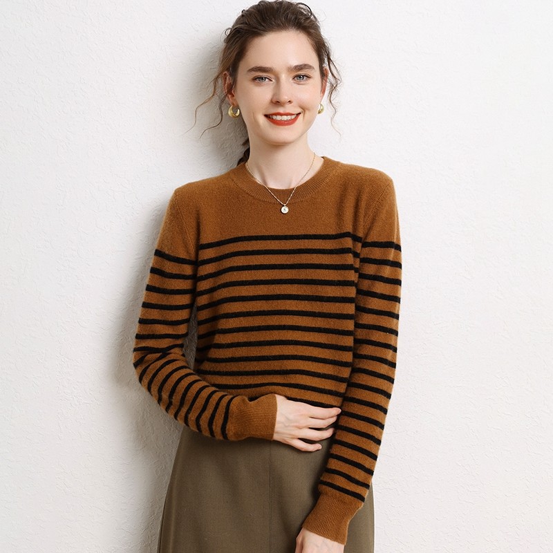 【假一赔十】35%小山羊绒衫女 设计感条纹毛衣宽松高端针织打底衫,女装/女士精品,羊绒衫,淘宝优惠券,粉丝福利购,淘宝优惠卷