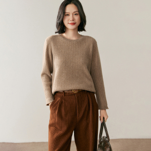 送礼 35%山羊绒绞花针织毛衣女极简风洋气上衣打底衫 假一赔十