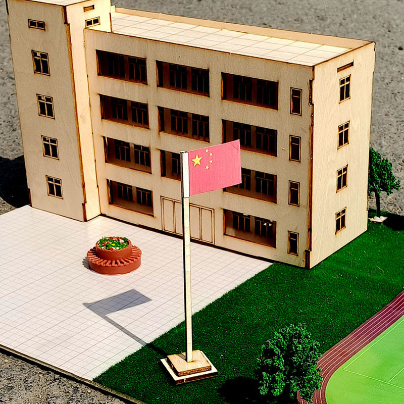 diy手工制作材料包幼儿园小学学校校园微缩红旗国旗沙盘景观模型