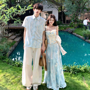 [药药推荐]情侣装夏季2026新款小众设计感碎花吊带长裙两件套装法