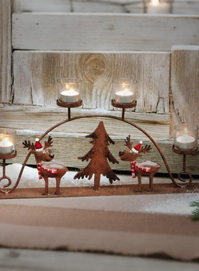 铁艺欧式美式乡村圣诞小鹿蜡烛台