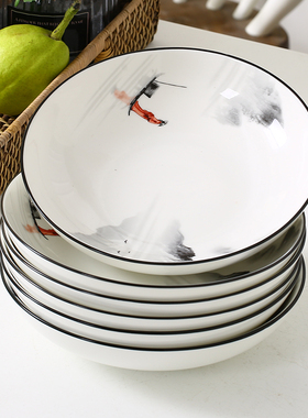 釉中彩加厚陶瓷盘子套装家用菜盘四方盘4个6个圆盘深盘汤盘深口碟