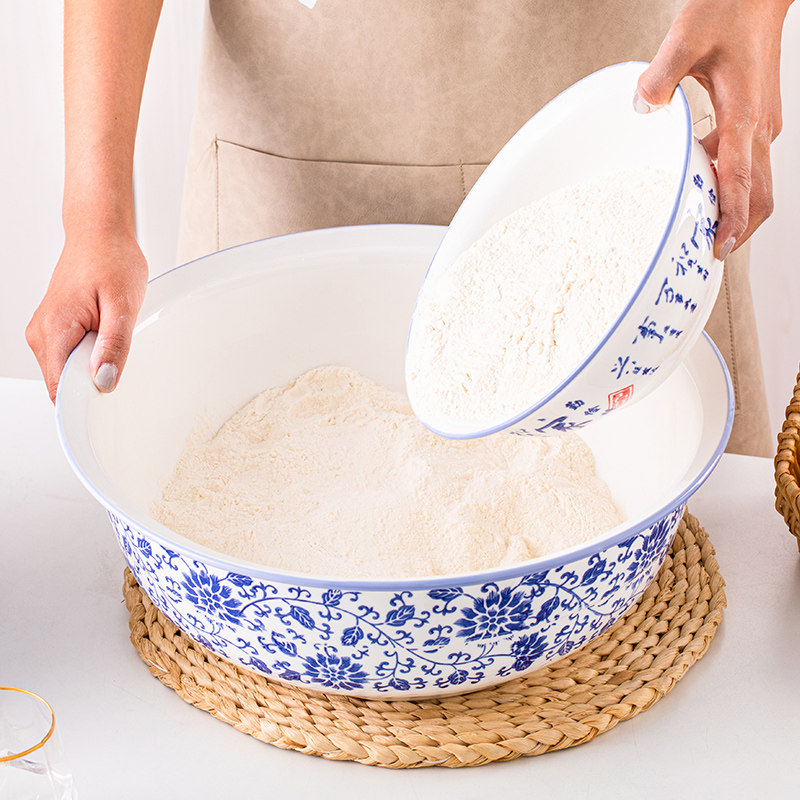 和面盆家用陶瓷大盆碗特大号揉面盆加厚青花瓷发面拌馅菜盆大汤盆