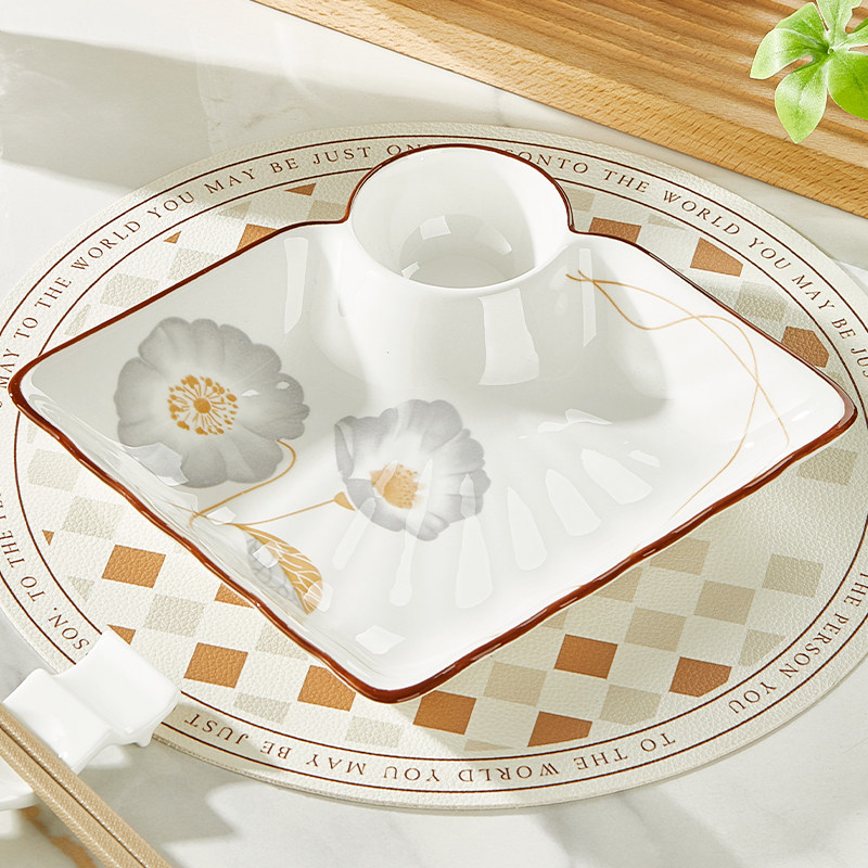 陶瓷饺子盘大号水饺盘家用好看创意吃饺子海鲜卤味薯条带蘸料碟子